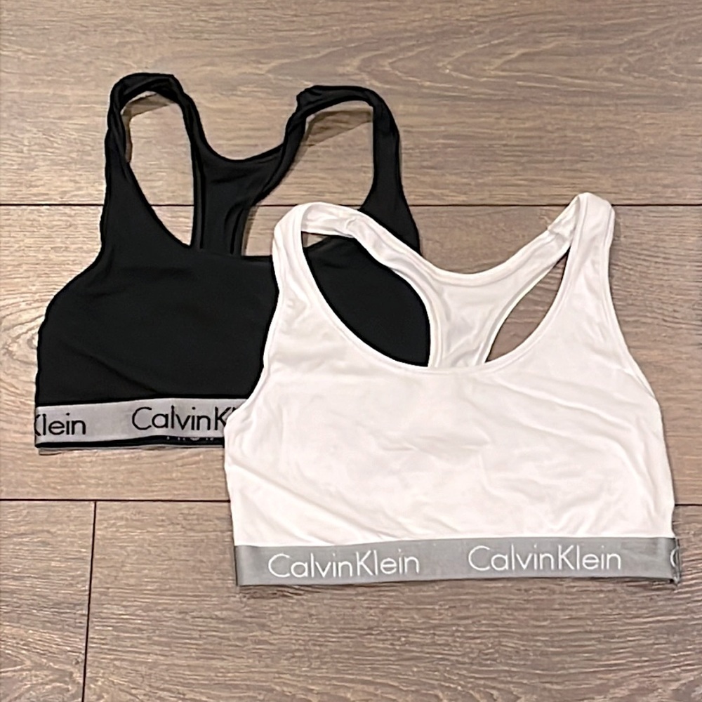 Calvin Klein Modern Unlined Cotton Bralettes in Black and White - Picture 4 of 5